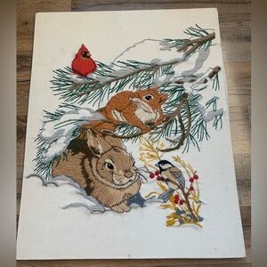 “Winter Friends” Vtg Completed Needlepoint Art Dimensions 1980 Linda K Powell